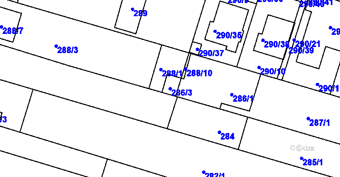 Parcela st. 286/3 v KÚ Sadová, Katastrální mapa