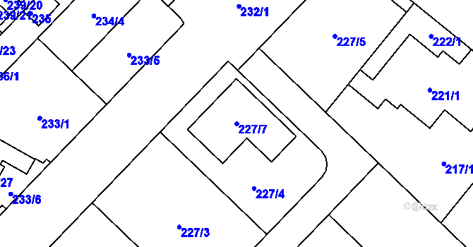 Parcela st. 227/7 v KÚ Sadová, Katastrální mapa