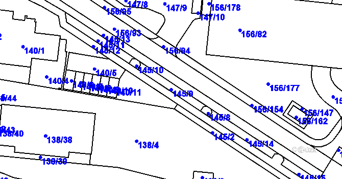 Parcela st. 145/9 v KÚ Sadová, Katastrální mapa