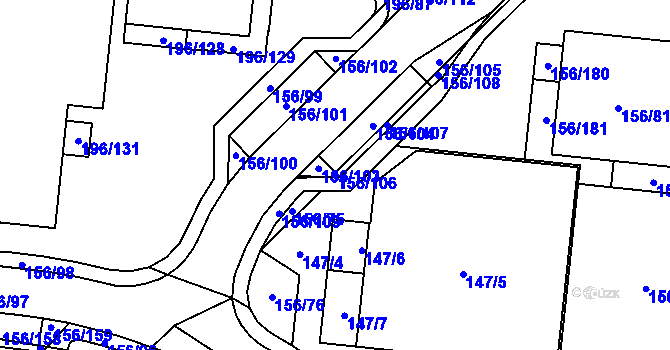 Parcela st. 156/106 v KÚ Sadová, Katastrální mapa