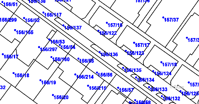 Parcela st. 156/136 v KÚ Sadová, Katastrální mapa