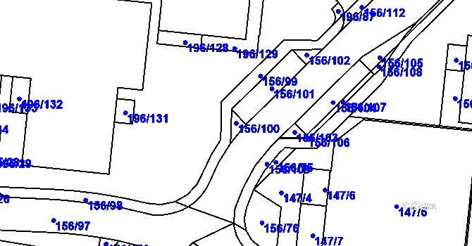Parcela st. 156/100 v KÚ Sadová, Katastrální mapa