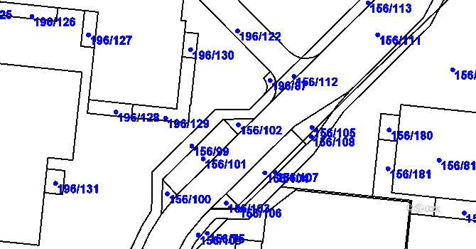 Parcela st. 156/102 v KÚ Sadová, Katastrální mapa