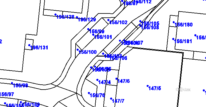 Parcela st. 156/103 v KÚ Sadová, Katastrální mapa