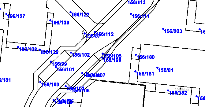 Parcela st. 156/105 v KÚ Sadová, Katastrální mapa