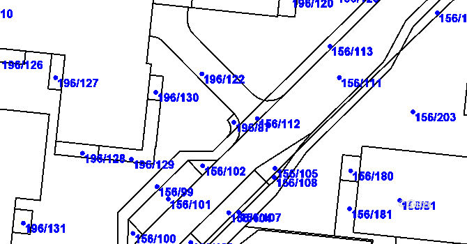 Parcela st. 196/87 v KÚ Sadová, Katastrální mapa