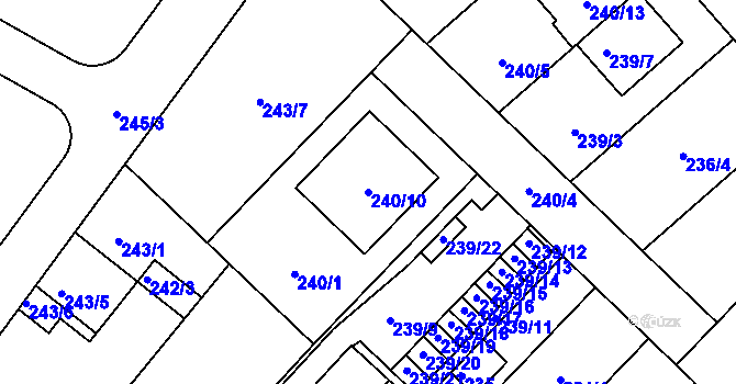 Parcela st. 240/10 v KÚ Sadová, Katastrální mapa