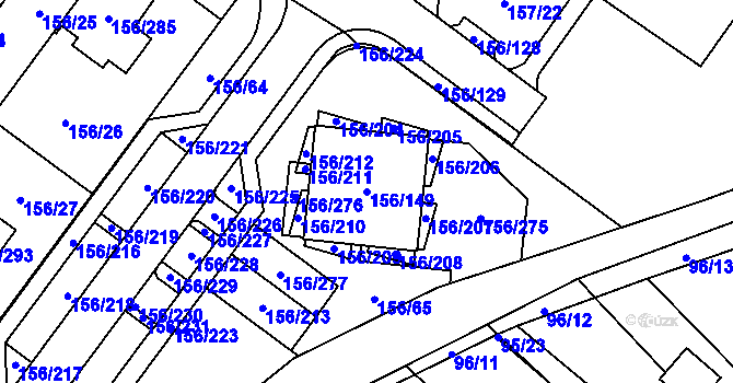 Parcela st. 156/149 v KÚ Sadová, Katastrální mapa