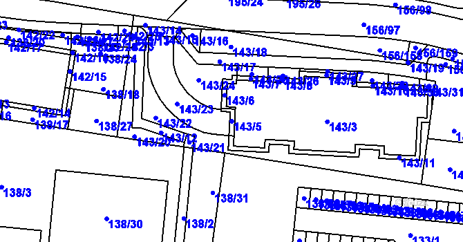 Parcela st. 143/5 v KÚ Sadová, Katastrální mapa