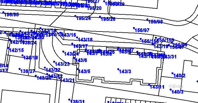 Parcela st. 143/8 v KÚ Sadová, Katastrální mapa