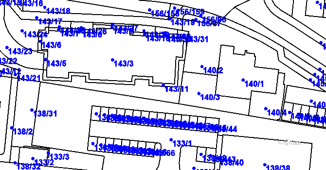 Parcela st. 143/11 v KÚ Sadová, Katastrální mapa
