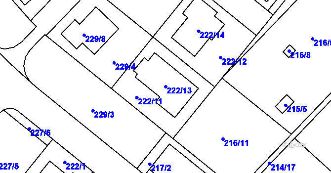 Parcela st. 222/13 v KÚ Sadová, Katastrální mapa