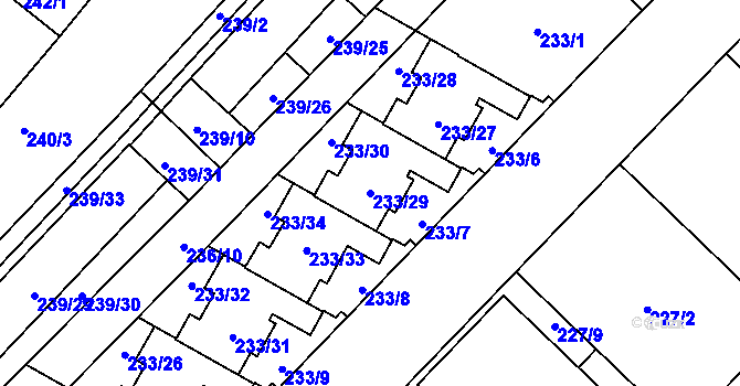 Parcela st. 233/29 v KÚ Sadová, Katastrální mapa