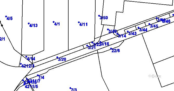 Parcela st. 3/21 v KÚ Sadová, Katastrální mapa