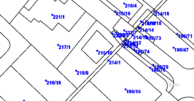 Parcela st. 215/10 v KÚ Sadová, Katastrální mapa
