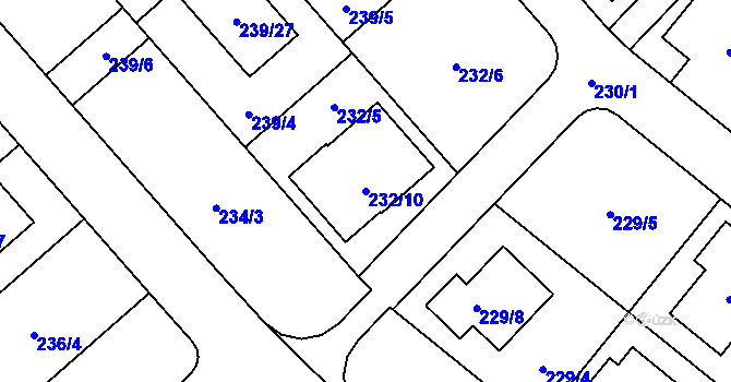 Parcela st. 232/10 v KÚ Sadová, Katastrální mapa