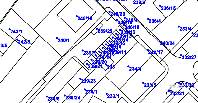 Parcela st. 239/18 v KÚ Sadová, Katastrální mapa