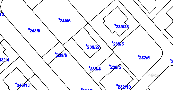 Parcela st. 239/27 v KÚ Sadová, Katastrální mapa