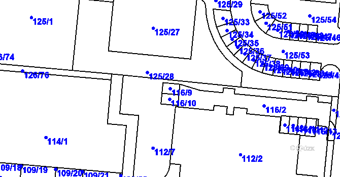 Parcela st. 116/9 v KÚ Sadová, Katastrální mapa