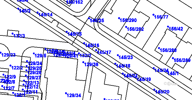 Parcela st. 145/17 v KÚ Sadová, Katastrální mapa