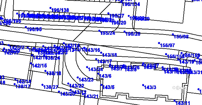 Parcela st. 143/18 v KÚ Sadová, Katastrální mapa