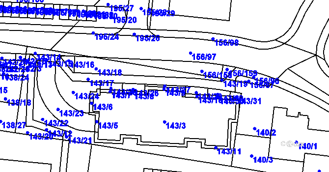 Parcela st. 143/27 v KÚ Sadová, Katastrální mapa