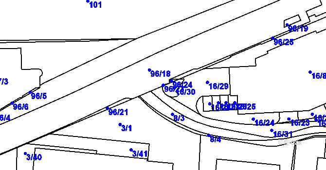 Parcela st. 96/23 v KÚ Sadová, Katastrální mapa