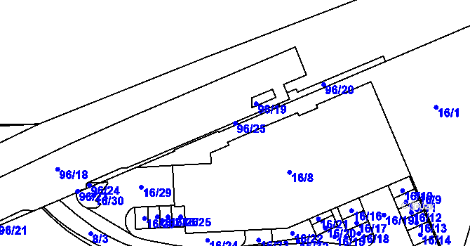 Parcela st. 96/25 v KÚ Sadová, Katastrální mapa