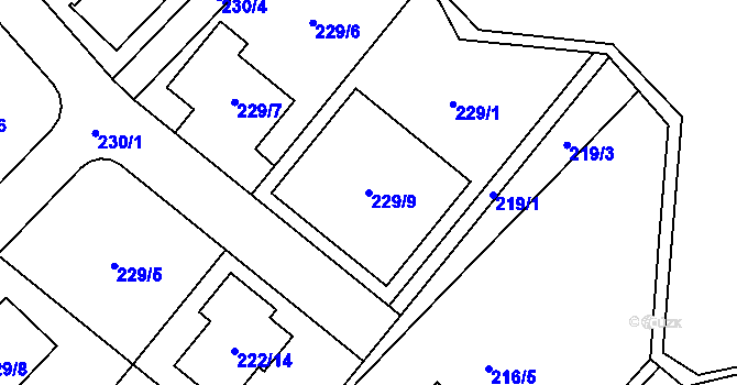 Parcela st. 229/9 v KÚ Sadová, Katastrální mapa