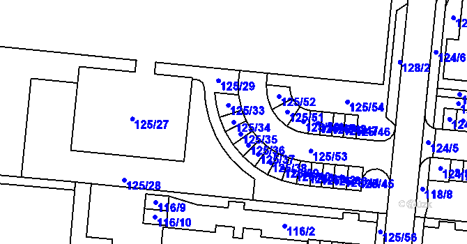 Parcela st. 125/34 v KÚ Sadová, Katastrální mapa