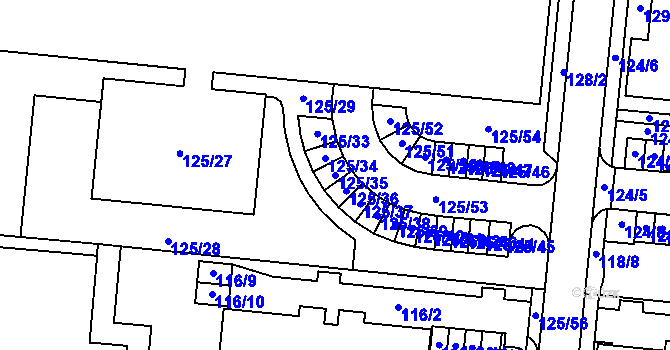 Parcela st. 125/35 v KÚ Sadová, Katastrální mapa