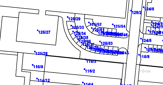 Parcela st. 125/37 v KÚ Sadová, Katastrální mapa