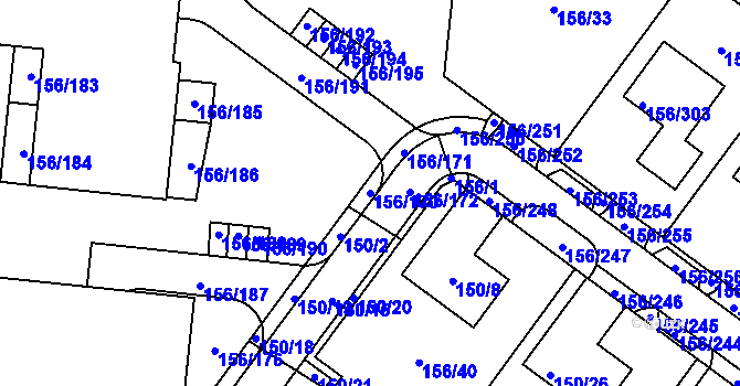 Parcela st. 156/170 v KÚ Sadová, Katastrální mapa