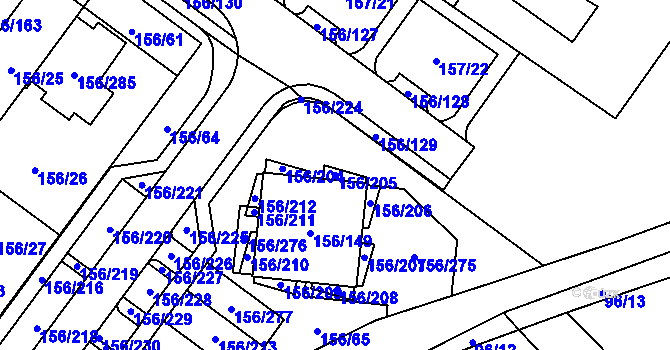 Parcela st. 156/205 v KÚ Sadová, Katastrální mapa