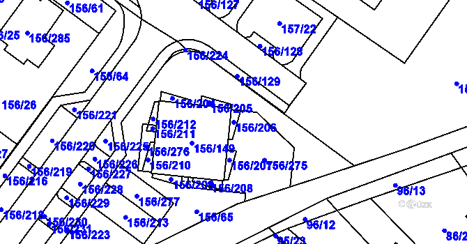 Parcela st. 156/206 v KÚ Sadová, Katastrální mapa