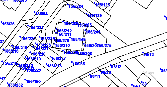 Parcela st. 156/207 v KÚ Sadová, Katastrální mapa