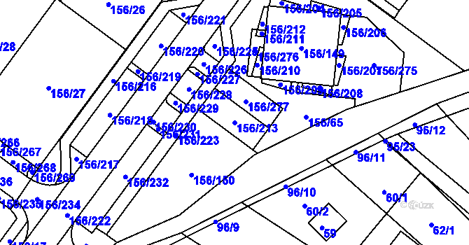 Parcela st. 156/213 v KÚ Sadová, Katastrální mapa