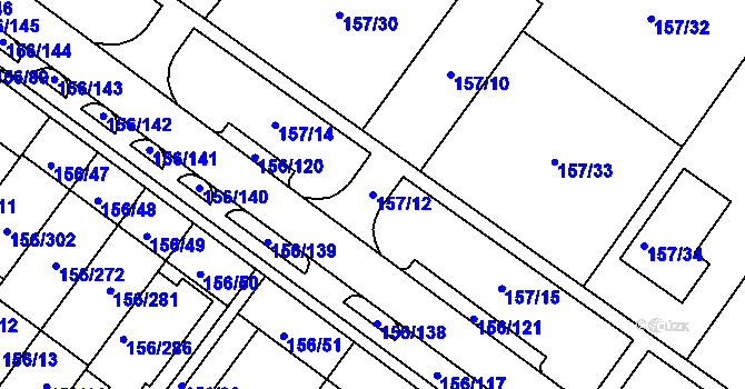Parcela st. 157/12 v KÚ Sadová, Katastrální mapa