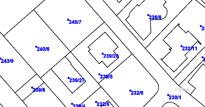 Parcela st. 239/28 v KÚ Sadová, Katastrální mapa