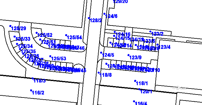 Parcela st. 124/5 v KÚ Sadová, Katastrální mapa