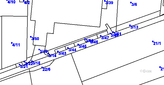 Parcela st. 3/45 v KÚ Sadová, Katastrální mapa