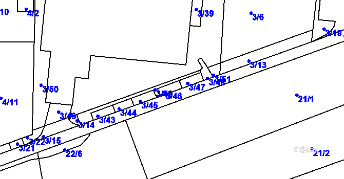Parcela st. 3/46 v KÚ Sadová, Katastrální mapa