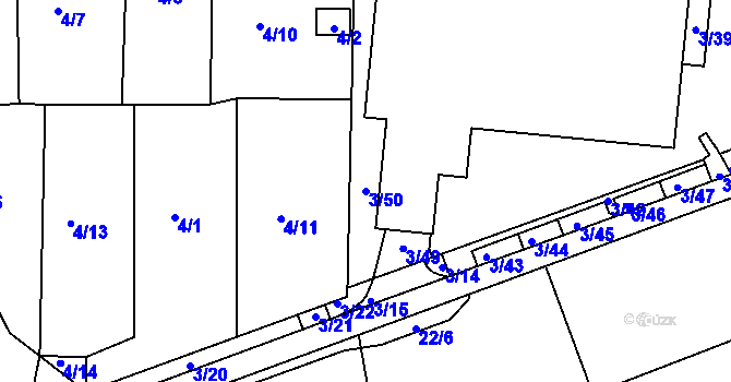 Parcela st. 3/50 v KÚ Sadová, Katastrální mapa