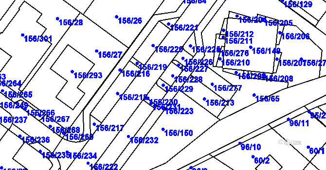 Parcela st. 156/229 v KÚ Sadová, Katastrální mapa