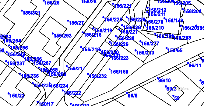 Parcela st. 156/231 v KÚ Sadová, Katastrální mapa