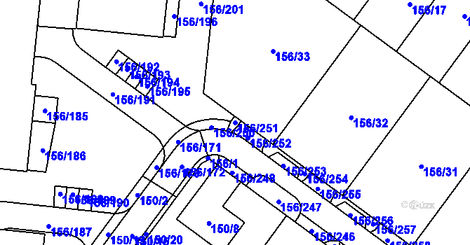 Parcela st. 156/251 v KÚ Sadová, Katastrální mapa