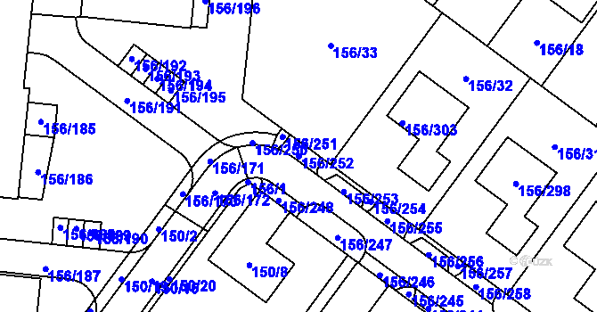 Parcela st. 156/252 v KÚ Sadová, Katastrální mapa