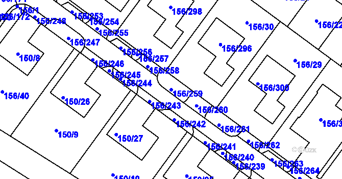 Parcela st. 156/259 v KÚ Sadová, Katastrální mapa