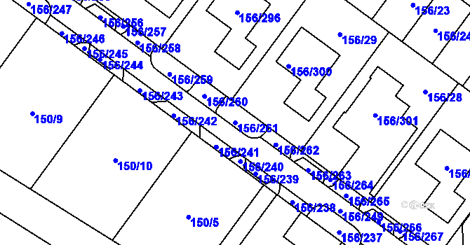 Parcela st. 156/261 v KÚ Sadová, Katastrální mapa