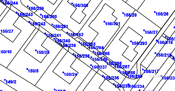 Parcela st. 156/264 v KÚ Sadová, Katastrální mapa